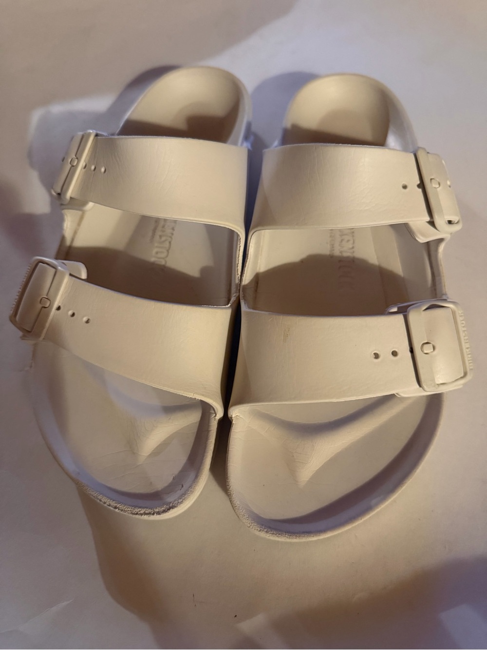 Birkenstock White Double-Buckle Slide Sandals